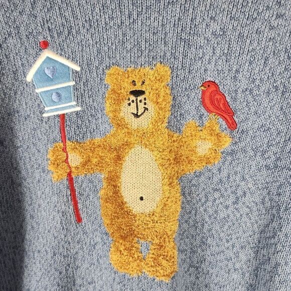 Christopher Banks Blue Vitange 90s Teddy Bear Sweater - Picture 8 of 10